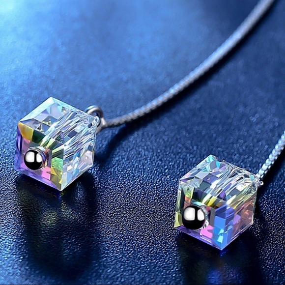 Swarovski Elements Crystal Cube Threader Earrings - Picture 5 of 8